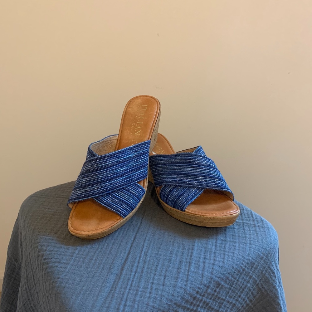 Blue sandals with wedge heels